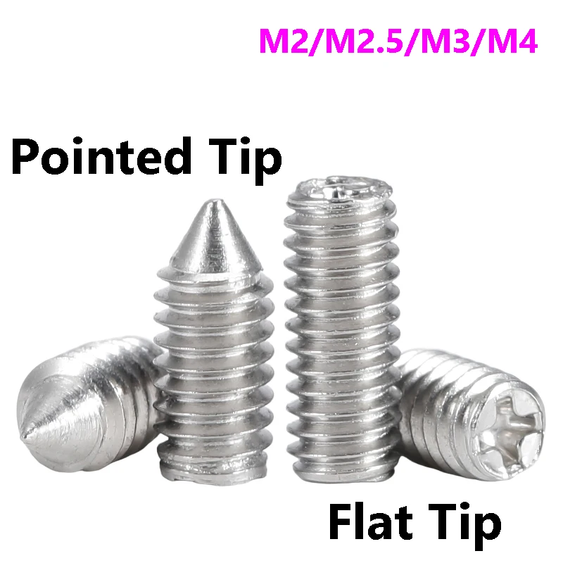 20Pcs 304 Stainless Steel Phillips Set Screws M2 M2.5 M3 M4 Cross Headless Cone Point Grub Screws