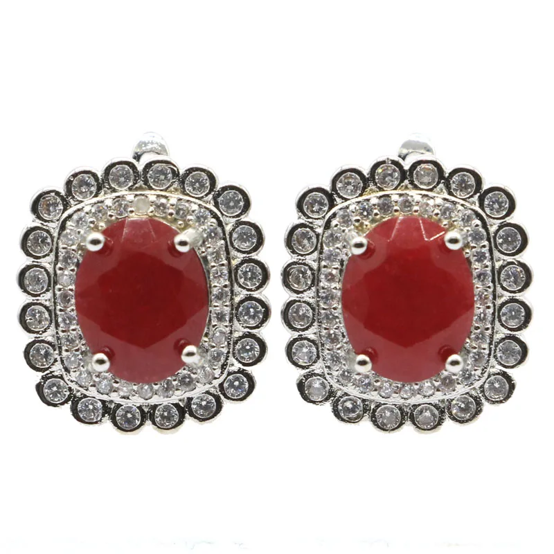 

Buy 4 Get 1 Free 18x15mm Lovely Cute 5.7g Real Red Ruby Blue Sapphire Green Emerald 925 Silver Earrings