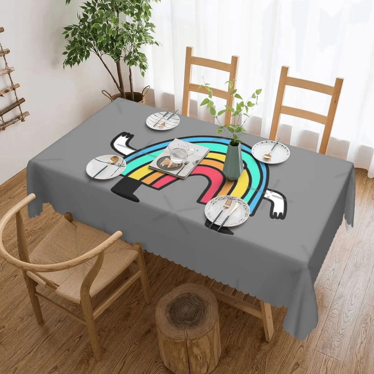 

Funny Rainbow Tablecloth 54x72in Waterproof Protecting Table Great Gift