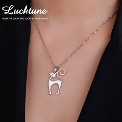 Lucktune Cartoon Cat Pendant Necklace Stainless Steel Cute Animal Chain Necklace for Women Fashion Choker Jewelry Birthday Gift