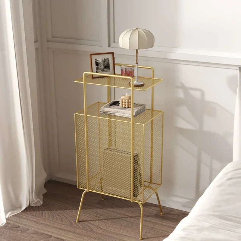 Ultra-narrow Bedside Table Light Luxury Iron Storage Cabinet with Multi-layer Hollow Design Strong Bearing Coffee Table