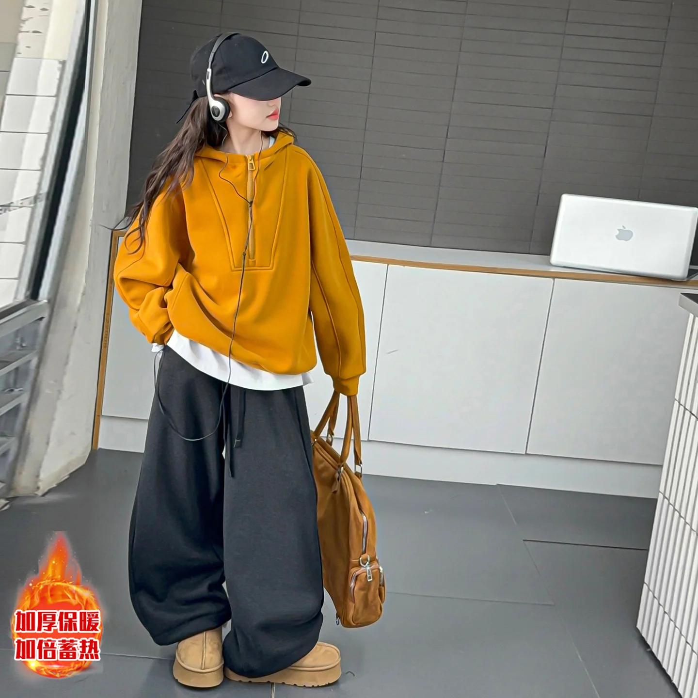 

2025 AW Girls High Waist Wide Leg Pants Loose Fit Sweater Suit Autumn New Arrival Children's Clothing Loose Fit Cut Trousers