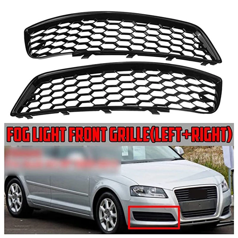 

2pcs Front Fog Lamp Grille Glossy Black Car Front Fog Light Grille Grill Cover Fit for Audi A3 8P 2009-2013