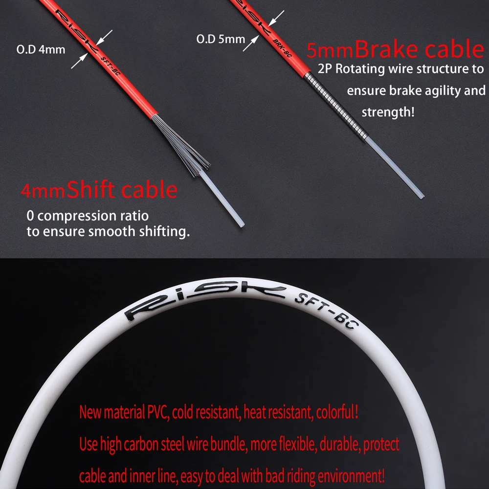 Risk Bike Brake Cable Sheath Bicycle Passes Shift Wire Cable Guide Conduit For Shifter Housing Protector Cover Hose Mtb Set