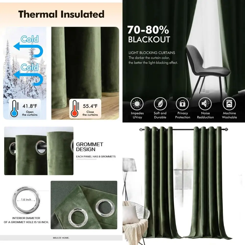 

Бархатные шторы оливково-зеленого цвета, удлиненные элегантные шторы с люверсами, термоизолированные звукоизоляционные шторы для комнаты, затемняющие черные шторы для