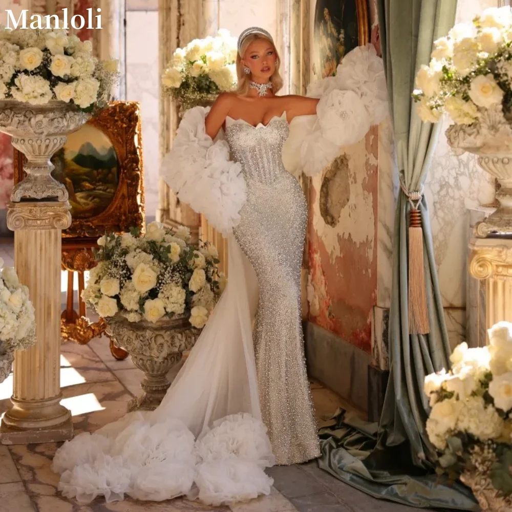 

Элегантное ретро-платье для невесты в стиле русалка, без рукавов, с кружевом и жемчугом, со съемным шлейфом, для вечеринок, на заказ