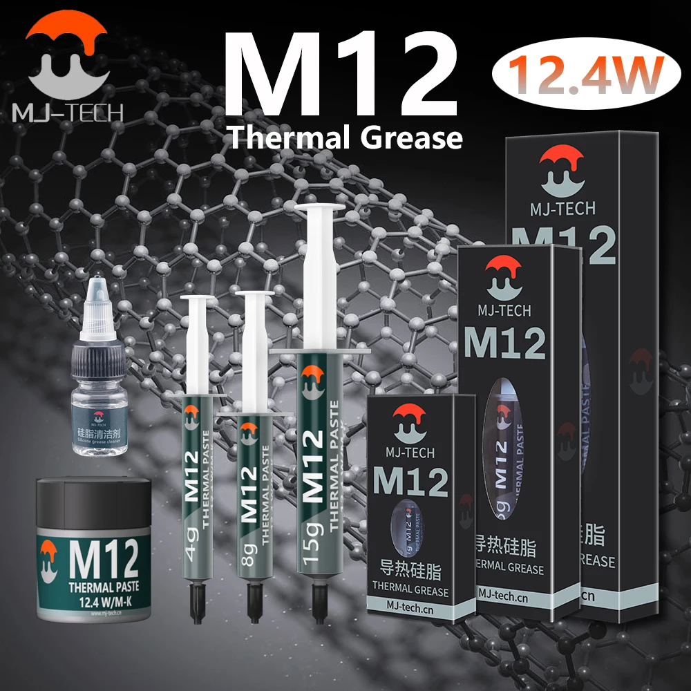 MJ New High Performance Thermal Grease M12 thermal paste Plaster pasta termica 12.4W/mk 1/4/8/15/30g For CPU/PS5/LED/desktop PC