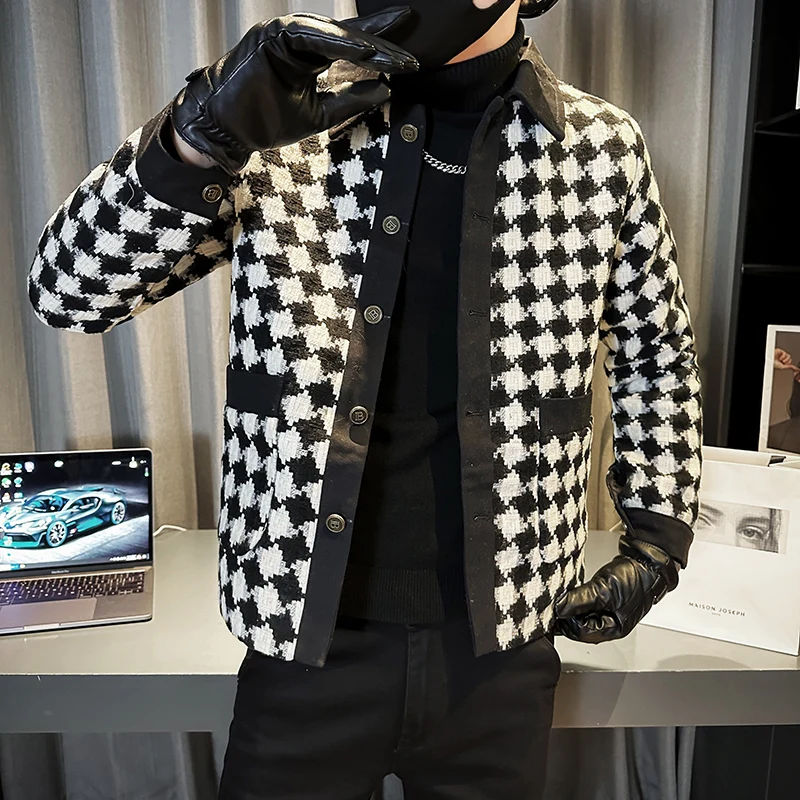 

Утепленная хлопковая клетчатая куртка для мужчин: осенне-зимняя, теплая, молодежная, модная, приталенная, на пуговицах, повседневная верхняя одежда
