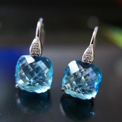 KQDANCE Created 12mm Emerald Green Blue Crystal Amethyst Smoky Quartz Earrings Sterling 925 Silver Jewelry For Women Wholesale