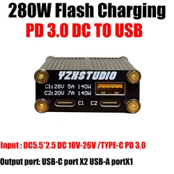 280W PD Fast Charging Conversion Car charger Desk Charge PD3.1 12V 24V DC TO USB High power efficiency fast charging protocol