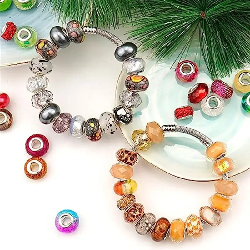 A77K 240Pcs Assorted European Resin Large Hole Beads Spacer Beads for Bracelet Making , Craft Beads for DIY Charms Bracelet