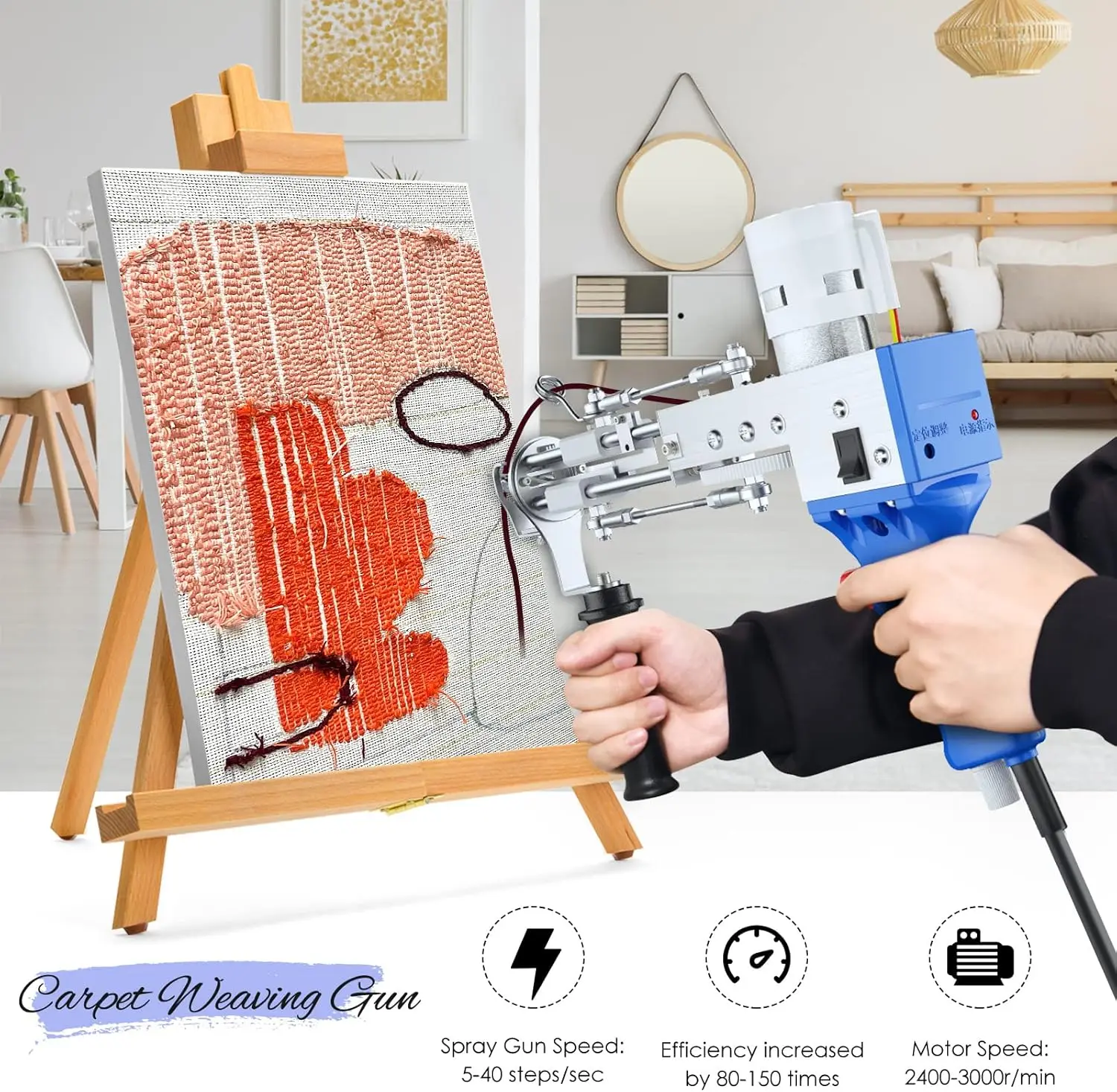 Tufting-Pistole 2-in-1-Set mit Stoff, Teppichschneider 5-40 Stiche/Sek. Einstellbare Geschwindigkeit Elektrische Teppichpistole, 7-21mm Beflockungsmaschine – Detail 11