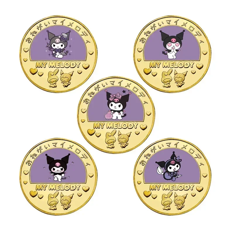 Sanrio Hello Kitty Kuromi Desenhos Animados Lembrança Moedas, Figuras de Ação Anime, Minha Melody Cinnamoroll, Colorido Metal Coleção Presentes