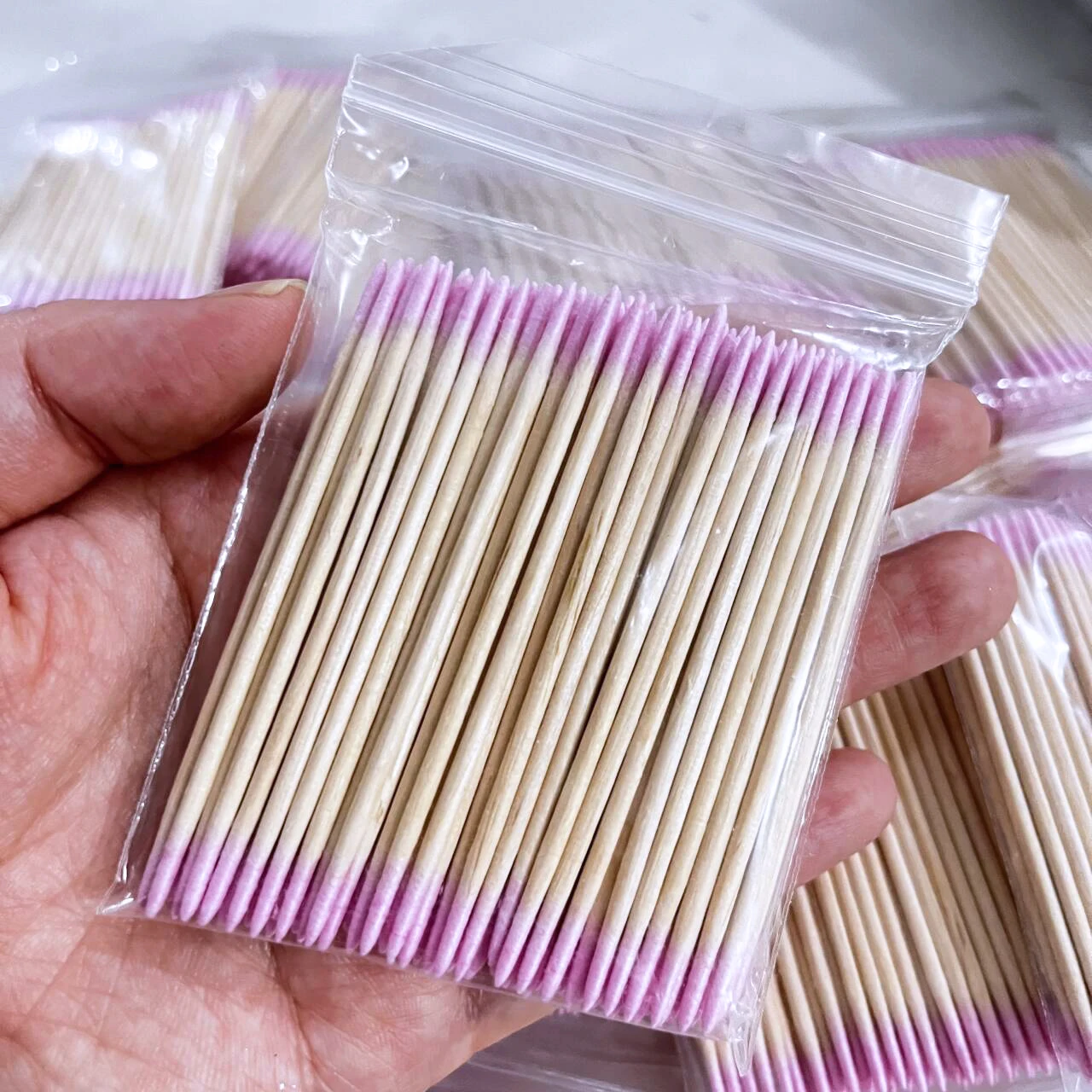 500/300/100Pcs Disposable Double-Head Pink Nails Wood Swab Ultra-small Cleaning Bud Cotton Stick Lint-Free Remove Tools Wood 7cm