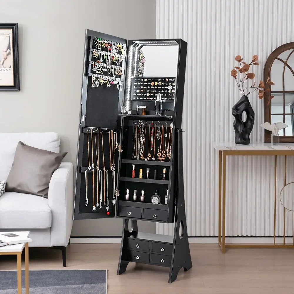 

Шкаф для ювелирных изделий, зеркало в полный рост с полкой для макияжа и 6 ящиками