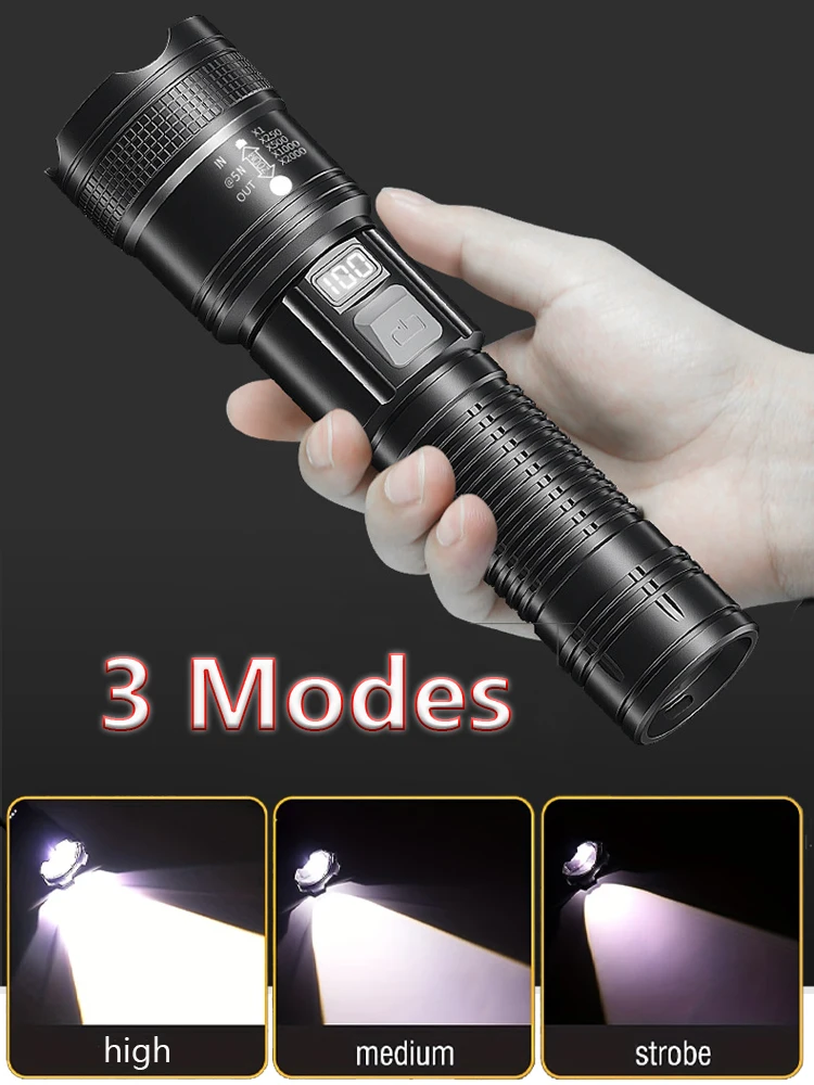 Super Bright Flashlight USB Rechargeable High Power LED Flashlight Long Range Tactical Torch Outdoor Waterproof Camping Lantern