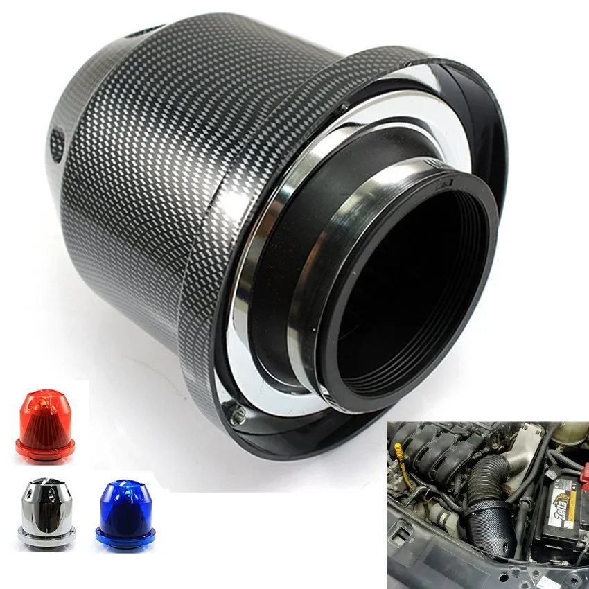 Cone Air Filter Cold Intake Engine Sport Performance 76MM 3.0inch Car Racing Carbon Filters Adapter High Flow Kit Housing Cover