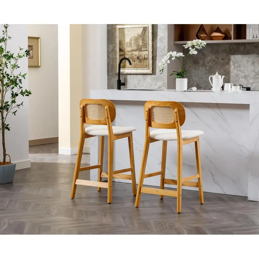 كراسي بار من الروطان مكونة من 4 قطع مع ظهر قصب، منجد لجزيرة المطبخ، بوهو شيربا، 26 ارتفاع مضاد #6