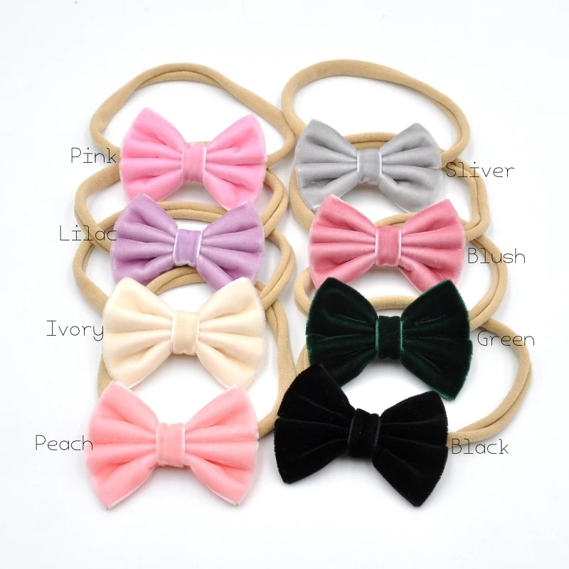 

20pcs/lot Velvet Ribbon Bow Baby Headband Handmade Hair Clip for Toddler Girls Soft Nylon Hairband Infant Hair Accessory