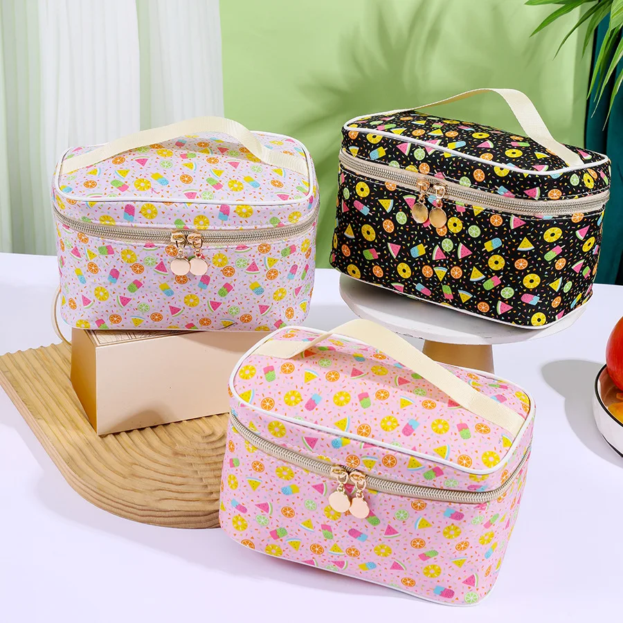 Women Makeup Pouch Makeup Organizer Travel Cosmetic Organizer  Large Capacity Handheld Makeup Bag Ins Cute Fruit Cosmetic Bag