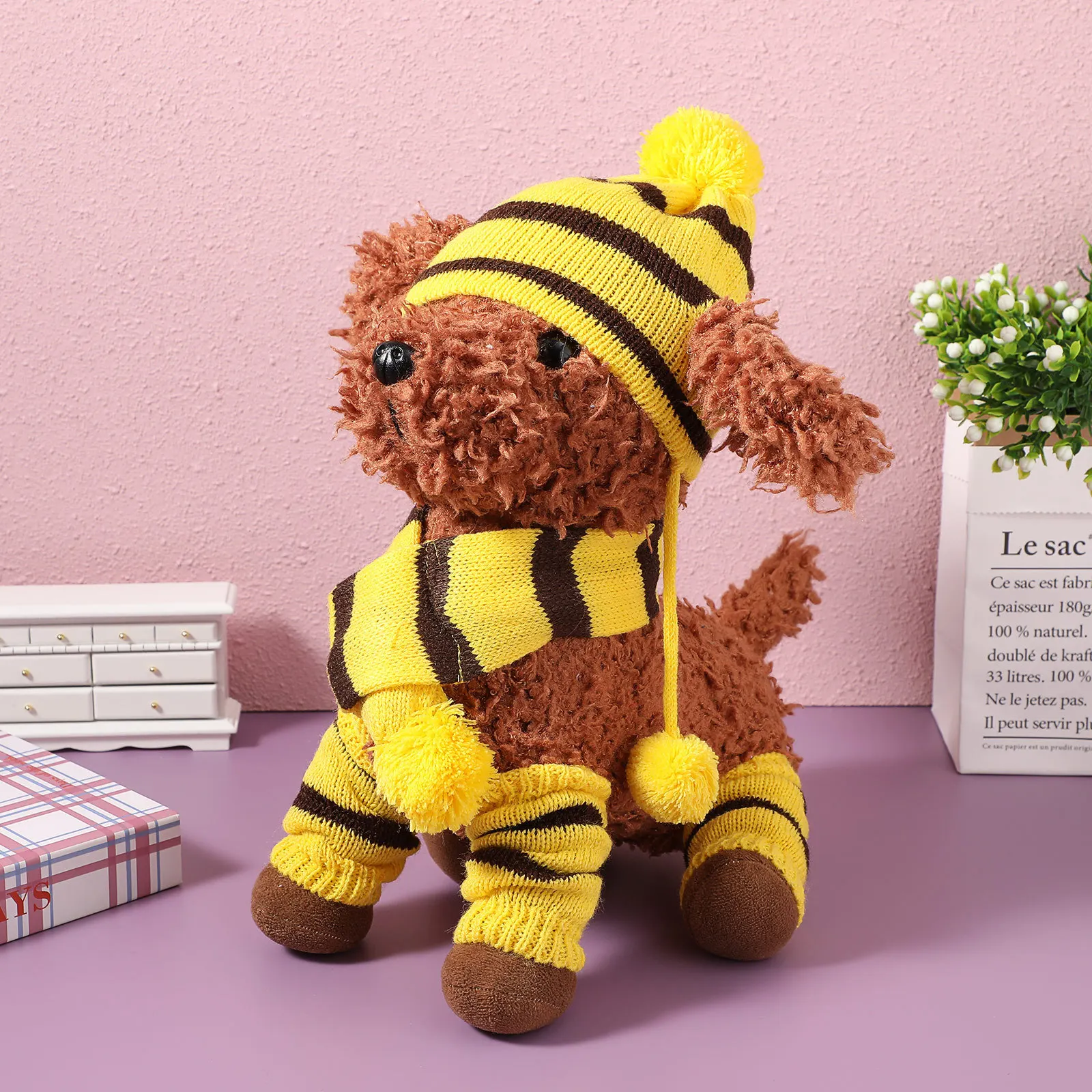 

1 set 1 Set Dog Scarf Hat Set Knitted Warm Costume Pet Festival Clothes Winter Accessories For Small Dogs Yellow Size