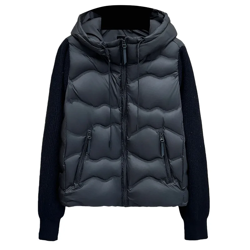 

XXXXL Fashion Plus Size Women's Down Jacket 2025 Winter New Korean-style Knitted Sleeve Hooded White Duck Down Warm Coat 1769