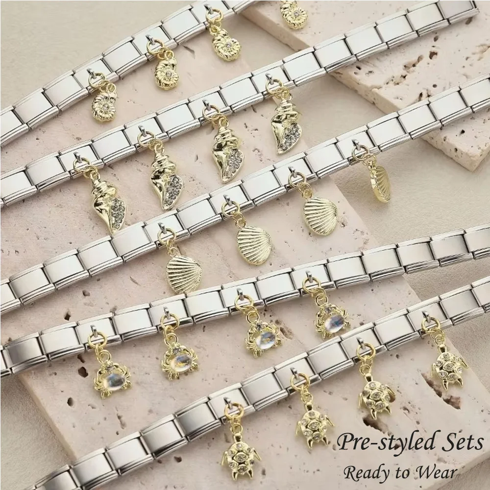 Marine Life Series Pendant Italian Module Stainless Steel Jewelry Bracelet Non Fading Men's and Women's Hand Accessories