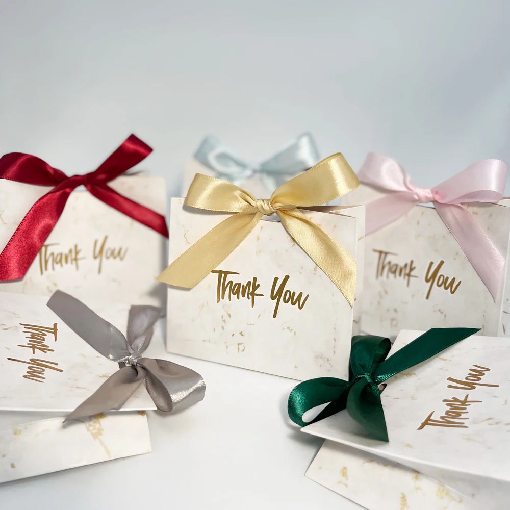 Thank You Gift Bags Small Size Marble Pattern with Bowknot Decor Mini gift Bags Party Favor Bag Candy Boxes for Wedding Birthday