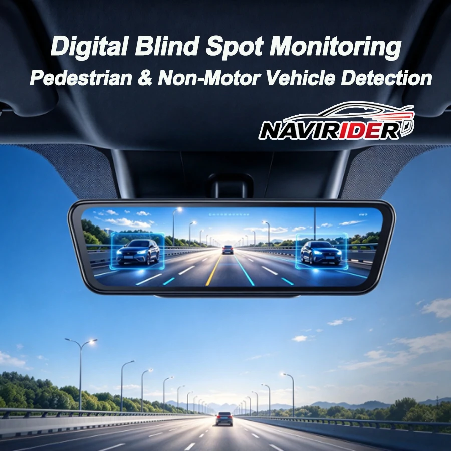 Streaming Rearview Mirror Al Alerts Rear-End Warning Reminder Detection Digital Blind Spot Monitoring Clear Streaming Display