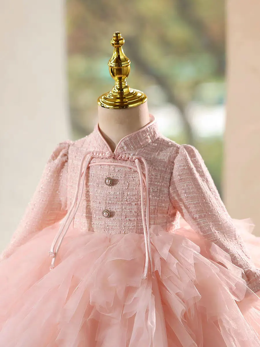 فستان فتاة الزهور الأنيق Dreamy Vow D209 بأكمام طويلة وردي الأميرة للأطفال فستان رسمي لحفلات الزفاف وأعياد الميلاد وحفلات الزفاف #2