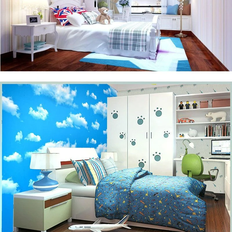 3D Three-dimensional Blue Sky and White Clouds Bedroom Living Room Balcony Bathroom Ceiling Self-adhesive Waterproof Wallpaper