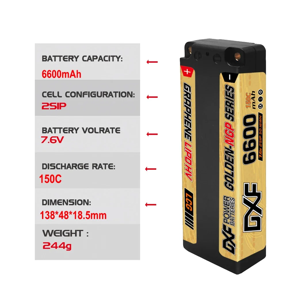 DXF 2S Lipo Battery 7.6V 9200mAh 8000mAh 7200mAh 7000mAh 6300mAh 10000mAh 5mm T Plug Hardcase for 1/10 Buggy Offroad Car RACING