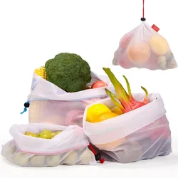 5pcs Colorful Reusable Fruit Vegetable Bags Net Bag Produce Washable Mesh Bags Kitchen Storage Bags Toys Sundries