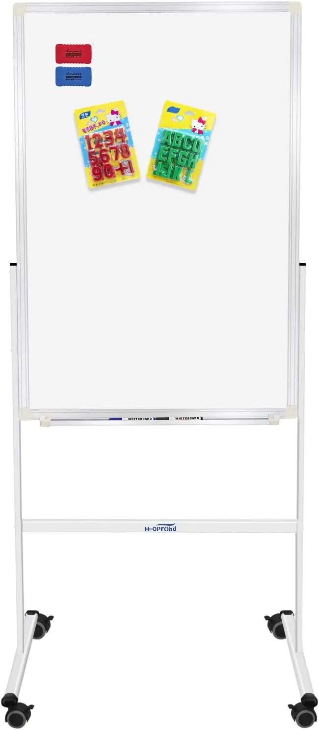 

Double Sided Magnetic Whiteboard on Wheels 24x36, Adjustable Height Mobile Dry Erase Board for Home Office School