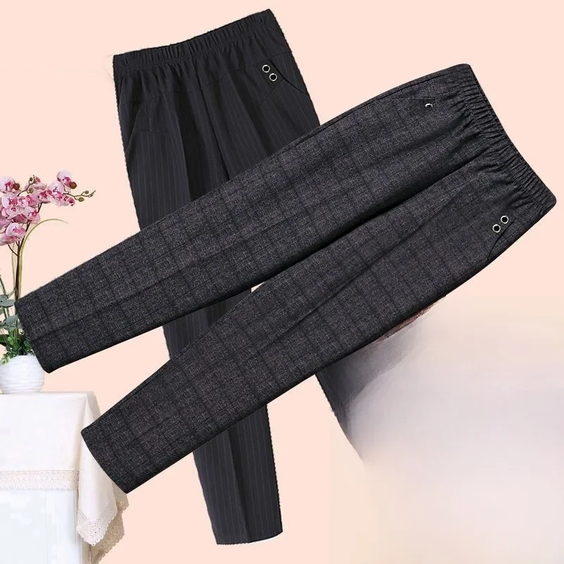

Thickened Spring Autumn Women's Casual Pants High Waist Elastic Waist Straight Leg Large Size Comfortable Long Trousers