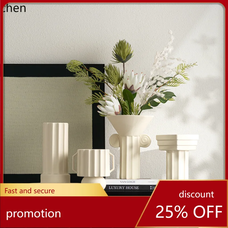 

HXL Roman Column Flower Vase Ceramic Dried Flower Vase Villa Decoration