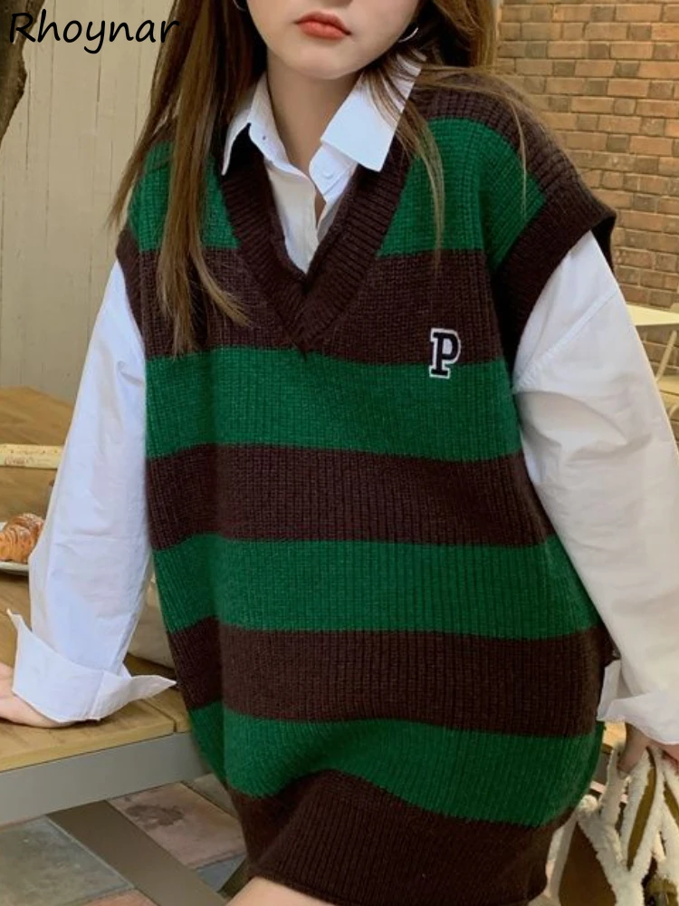 Preppy Style Sweater Vests Women Striped All-match New Creativity Special Designed Lovely Popular Casual Holiday Vintage Soft