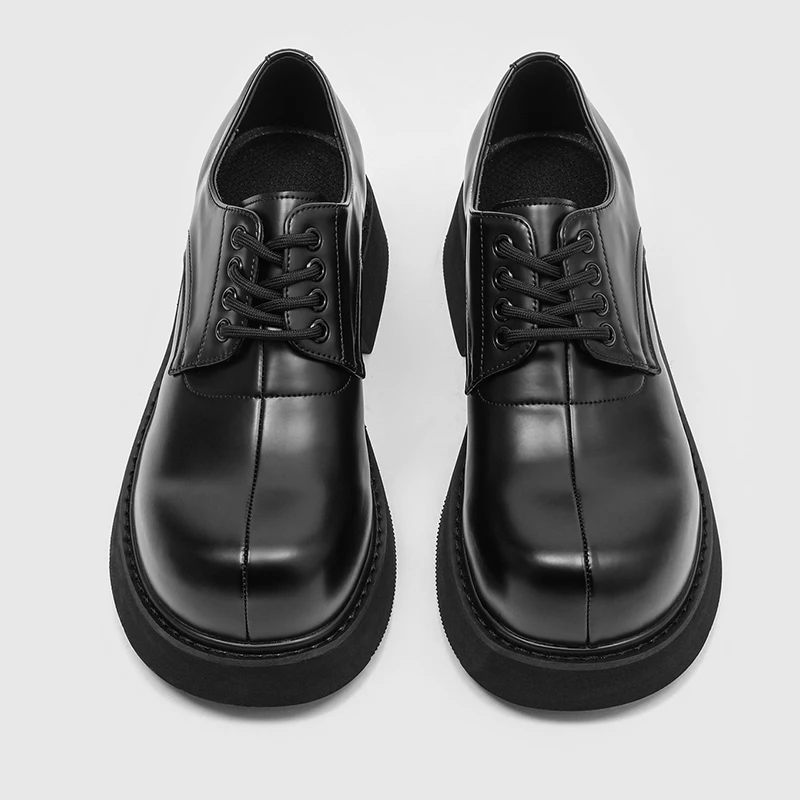 mens casual business office natural leather shoes lace-up derby shoe big toe platform sneakers designer cool gentleman footwear