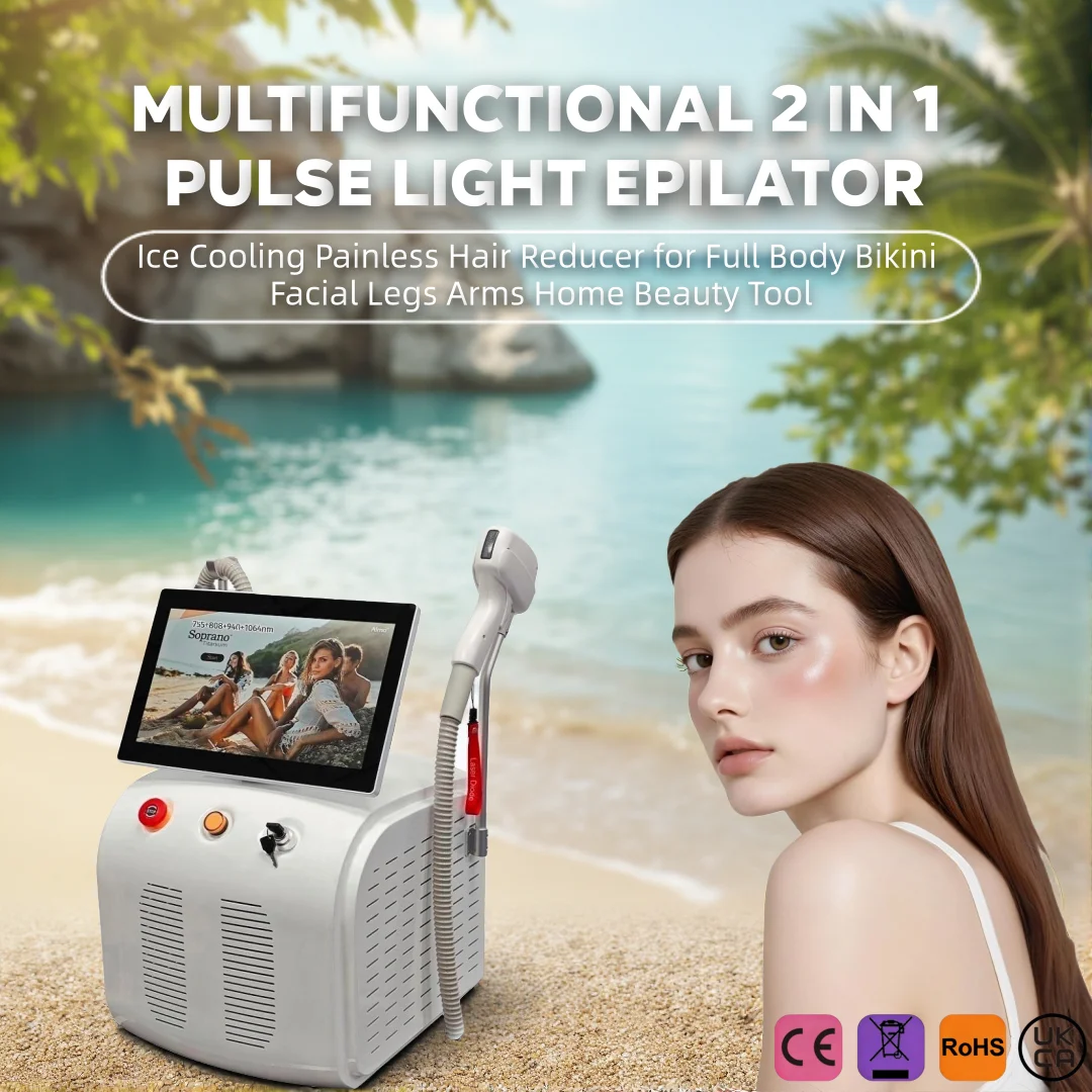 Multifunctional 2 in 1 Beauty Device Painless Gentle Warm Care IPL Hair Reducer Epilator for Full Body Facial Bikini Salon Skin