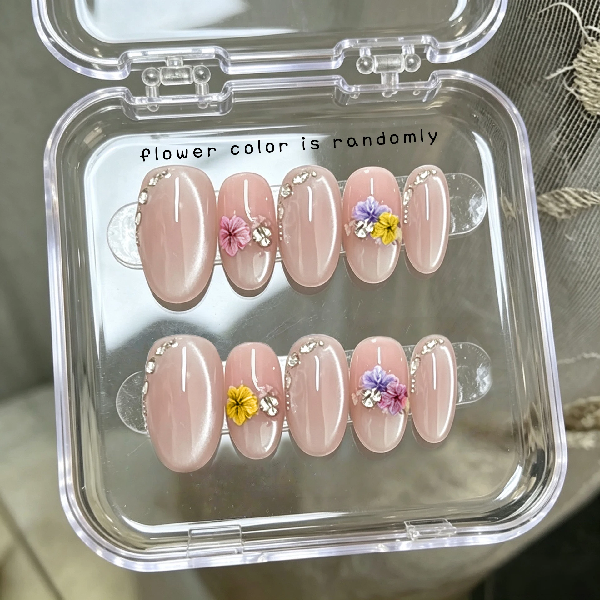 10pcs Pink Fake Nails Cat Eye Tips Flower Press ON False Nail Wearable Set Press on Nail Tips Set Cheap Press ON Nails Decor