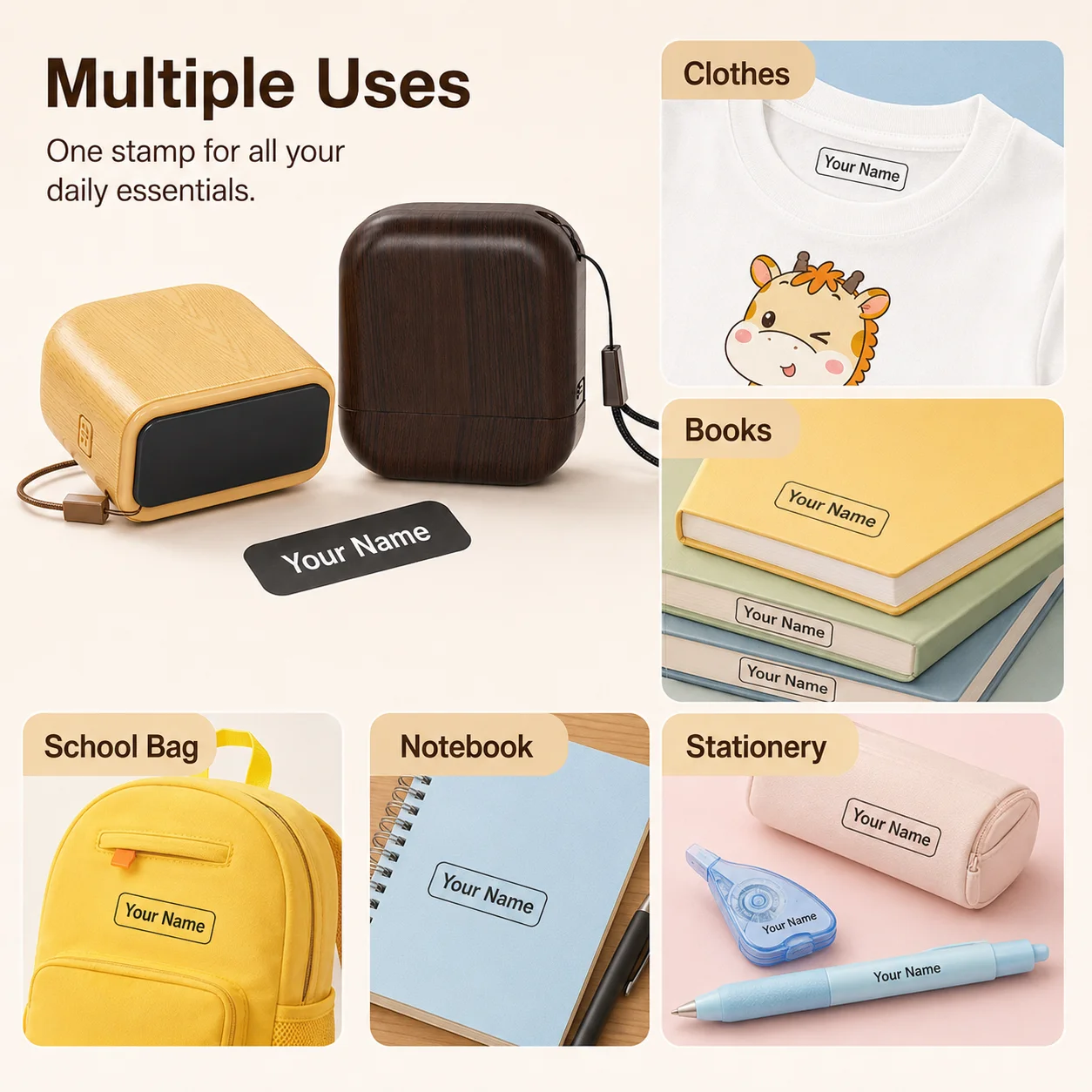 Signature Custom Name Stamp Personalized Text Stamp Wood Grain Kindergarten Clothes Label Office Business Customized Name Seal - view 3