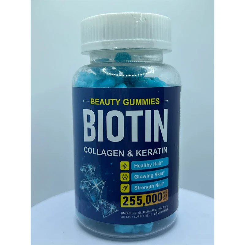 1 bottle Biotin Vitamins Natural Gummies, Collagen Supplement Maintains Skin Elasticity Supports Skin Hair Nail Health