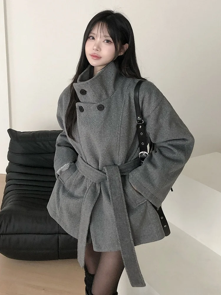 

Шикарное женское пальто больших размеров в стиле ретро с воротником-стойкой на пуговицах, утягивающая шерстяная верхняя одежда, зимнее Thi Long Sve, корейский Sle