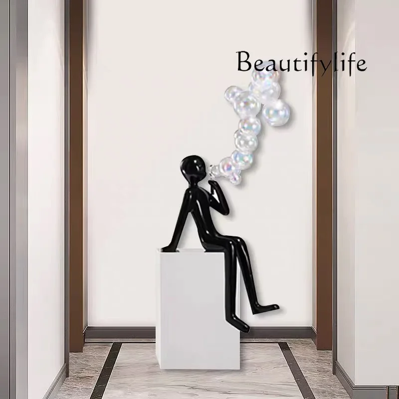 Abstract Floor Figure Bubble Blowing Sculpture Cartoon Lobby Light Luxury Soft Decoration Art Device Decoration