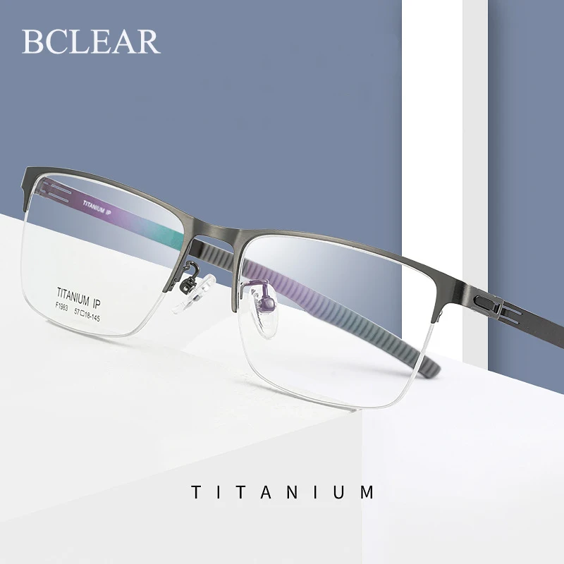 BCLEAR Fashion Men Titanium Half Rim Eyeglasses Frame Prescription Optical Frame Luxury Brand Ultra-light Comfortable Eyewear