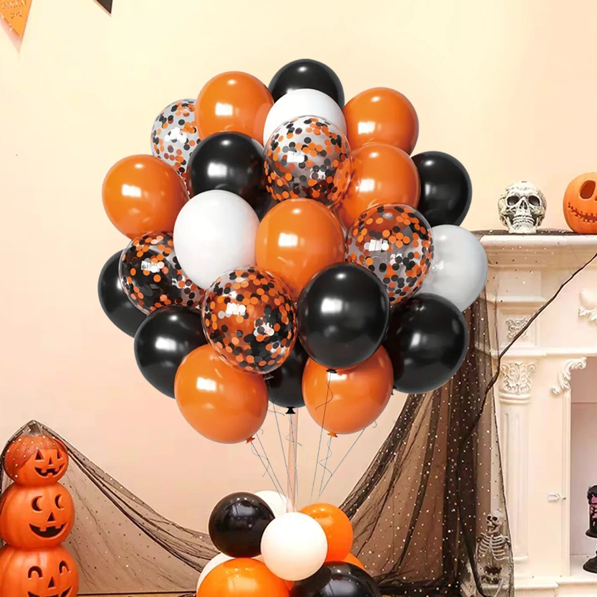 51pcs Orange Black Latex Balloon Confetti Balloons Halloween Party Decoration for Home 2024 Halloween Festival Supplies