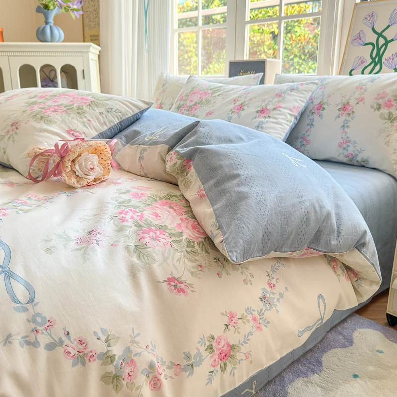 3pc 100% Cotton Duvet Cover Set,no fill,Elegant Floral Soft Breathable And Skin-friendly, Single Queen Size for Bedding Set