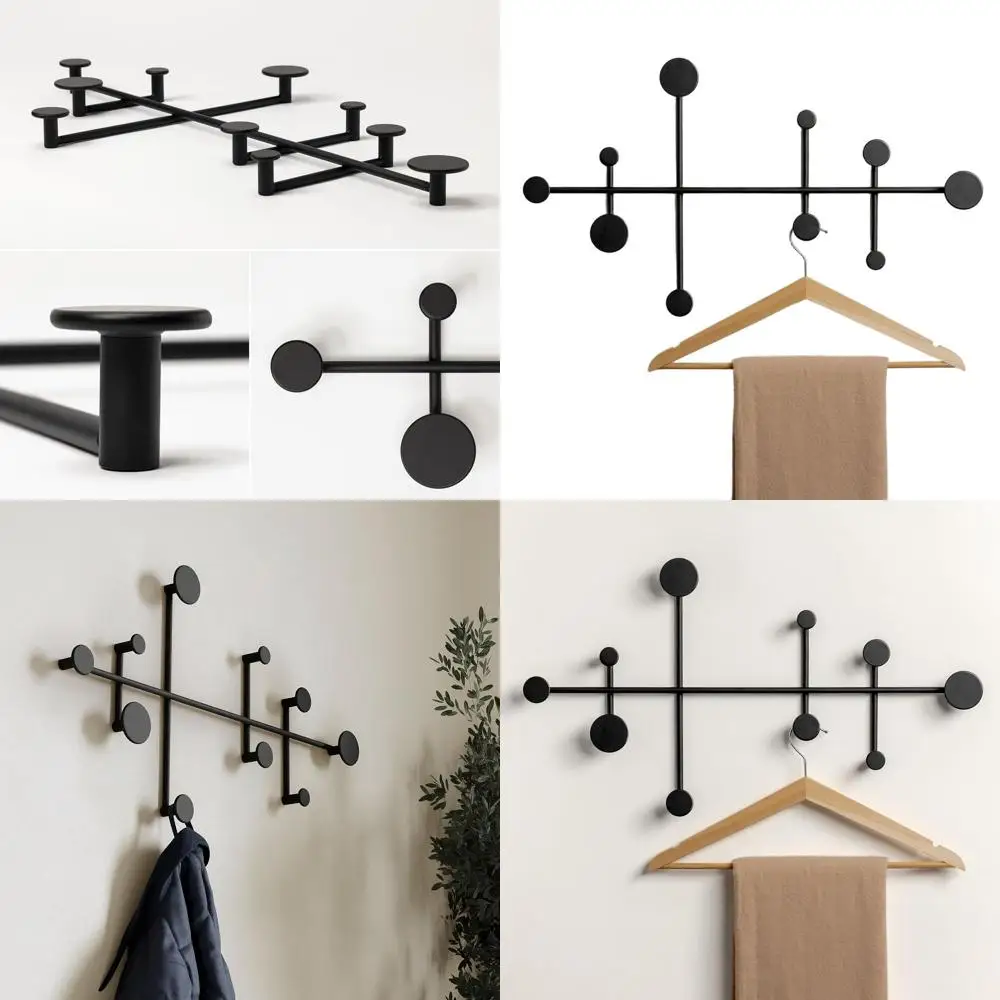 

Minimalist Modern Metal Wall-Mounted Coat Rack Hooks in Black for Stylish Storage