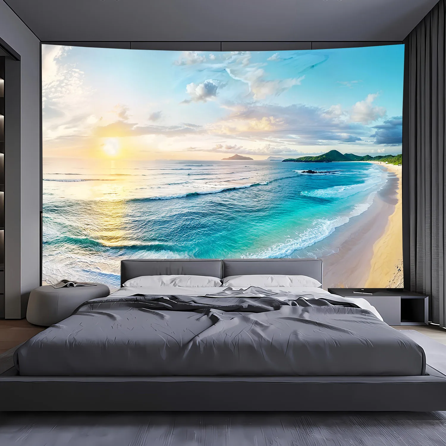 VIKAMA Meereslandschaft Wandteppich Ozean Sonnenuntergang Landschaft Dekorativer Wandteppich Landschaft Orientierung Wohnzimmer Schlafzimmer Büro Wanddekoration