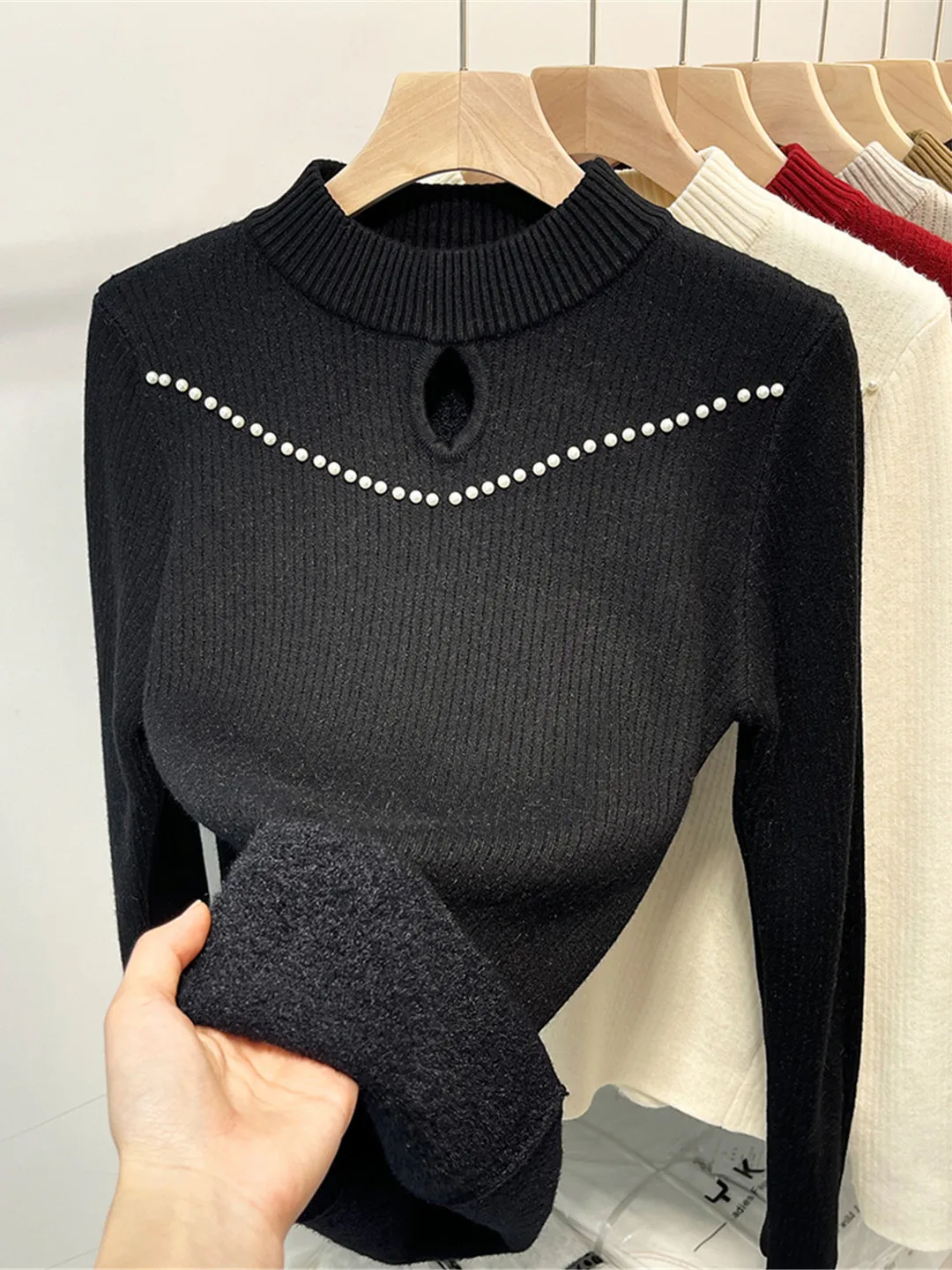 Women's Fce Lined Inteated Sweater 2025 Autumn Winter Thiened f High Collar Warm Base irt Slimming Faionable Top